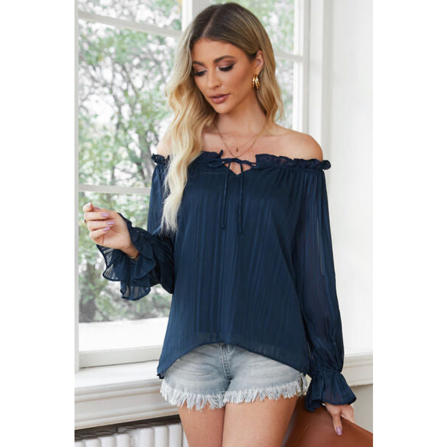 Frill Tied Off - Shoulder Flounce Sleeve Blouse Apparel and Accessories