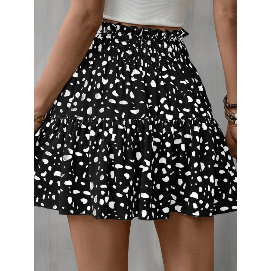 Frill Tied Printed Mini Skirt Black / S Apparel and Accessories