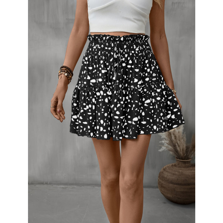 Frill Tied Printed Mini Skirt Black / S Apparel and Accessories