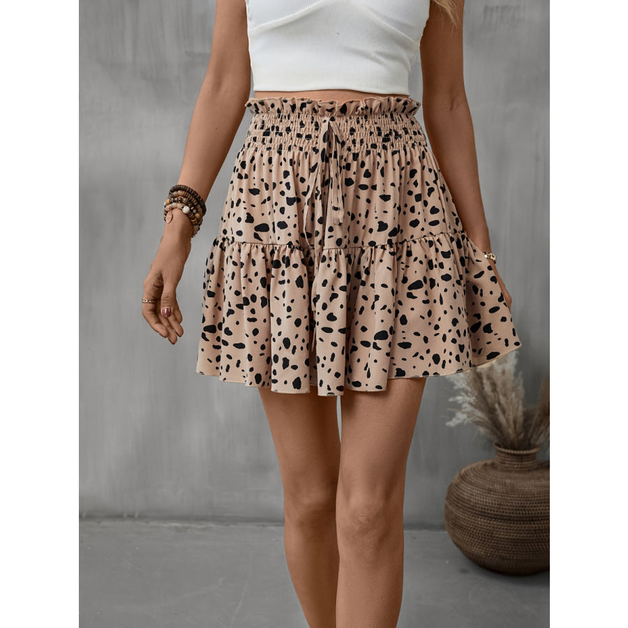 Frill Tied Printed Mini Skirt Khaki / S Apparel and Accessories