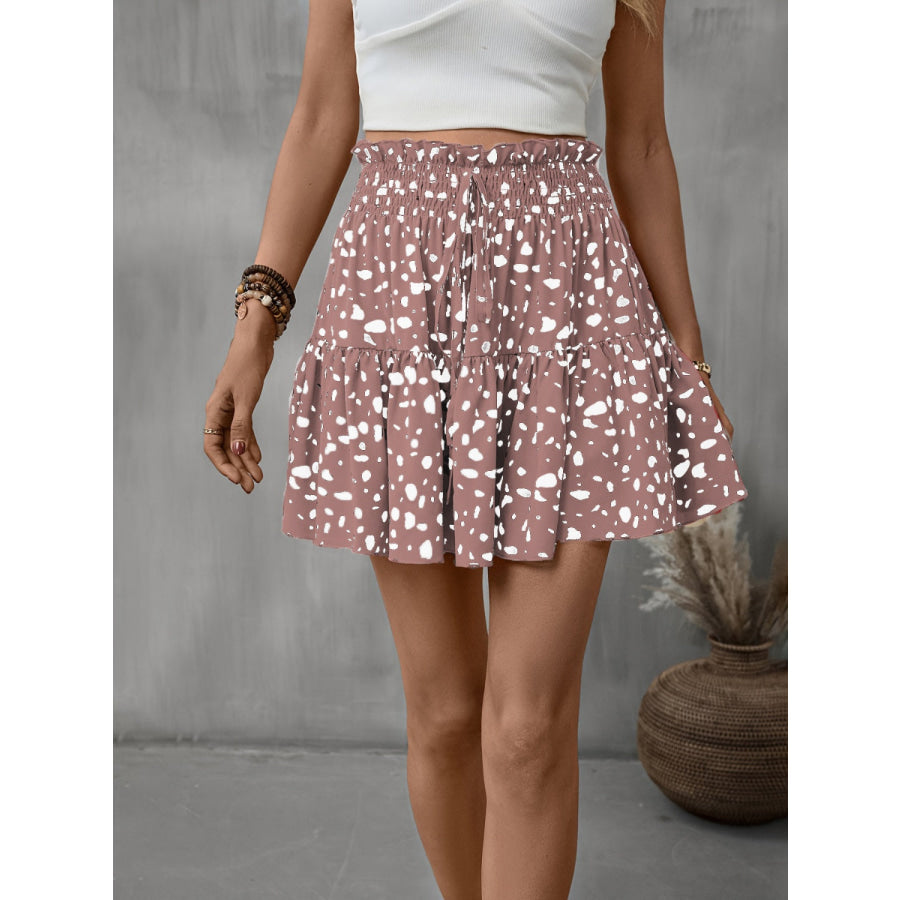 Frill Tied Printed Mini Skirt Light Mauve / S Apparel and Accessories