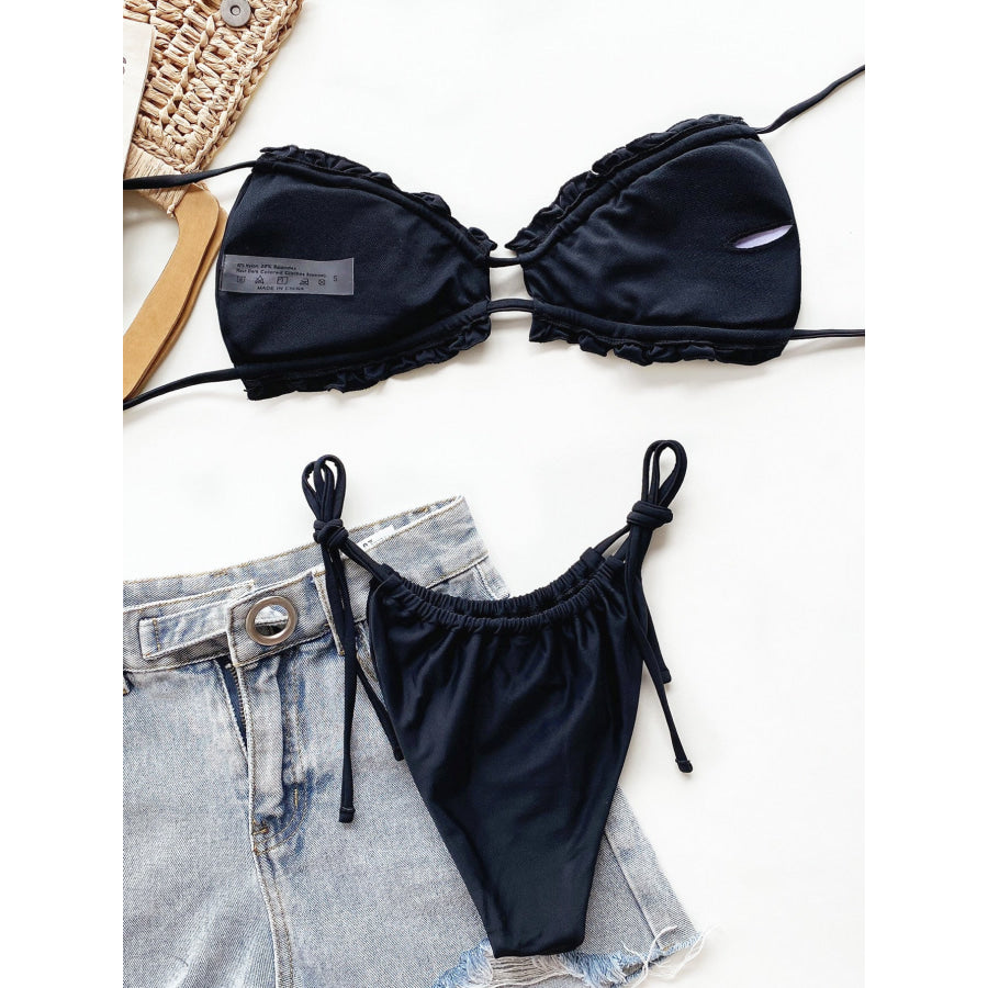 Frill Trill Halter Neck Bikini Set Apparel and Accessories