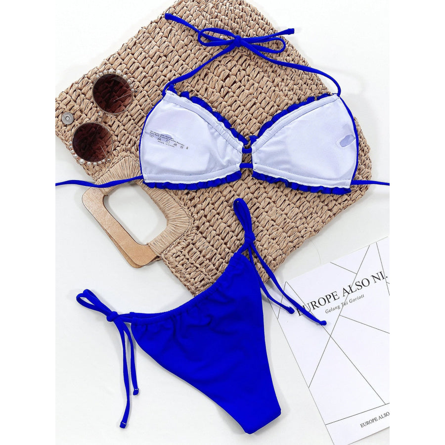 Frill Trill Halter Neck Bikini Set Apparel and Accessories