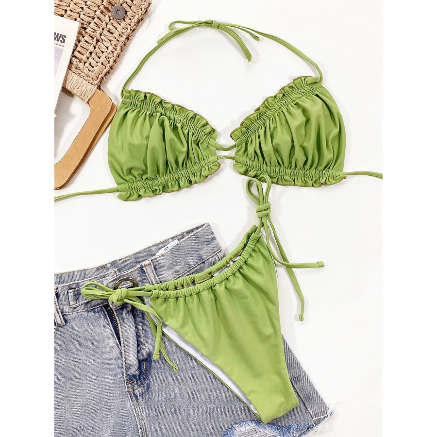 Frill Trill Halter Neck Bikini Set Apparel and Accessories