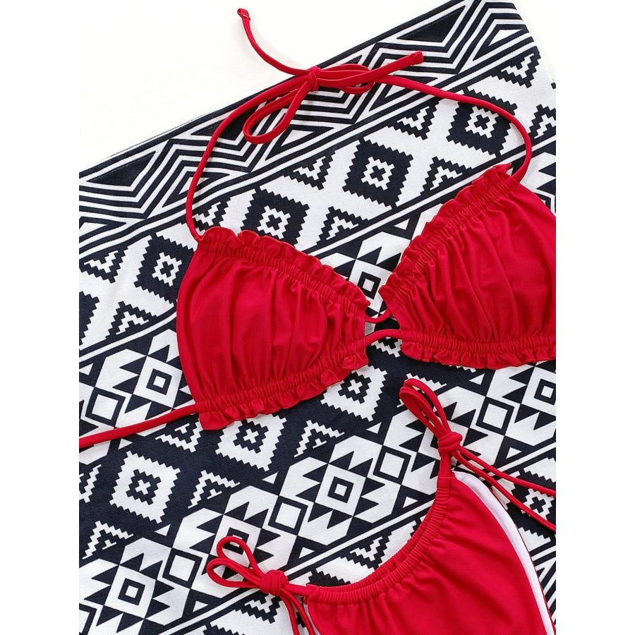 Frill Trill Halter Neck Bikini Set Apparel and Accessories