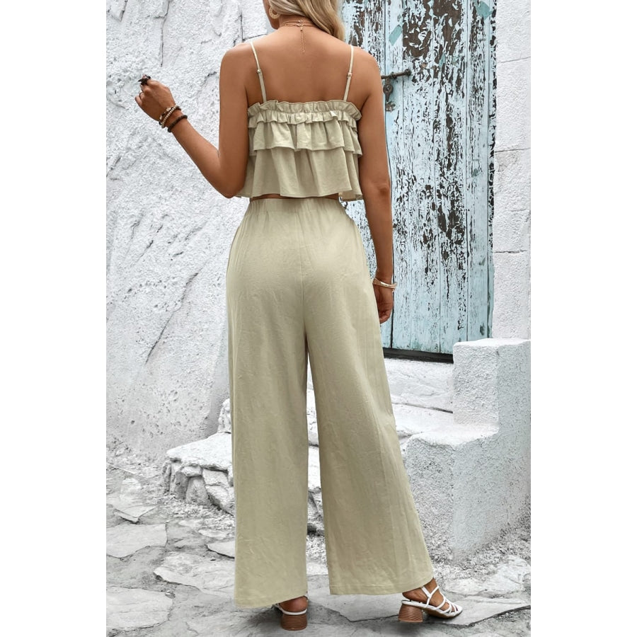 Frill Trim Cami and Wide Leg Pants Set