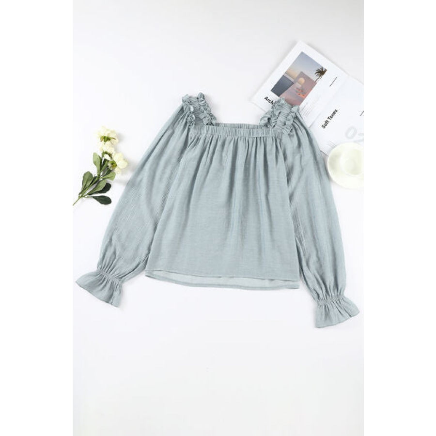 Frill Trim Flounce Sleeve Blouse Clothing