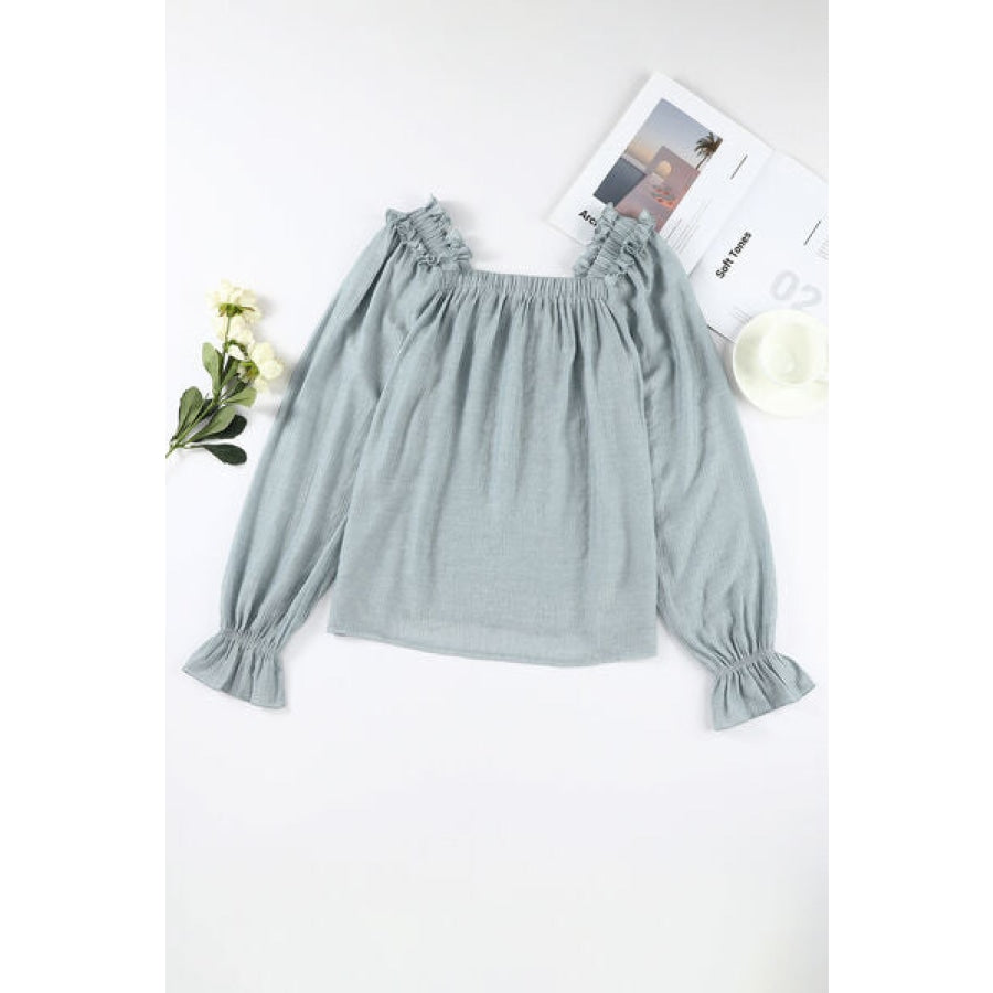 Frill Trim Flounce Sleeve Blouse Clothing