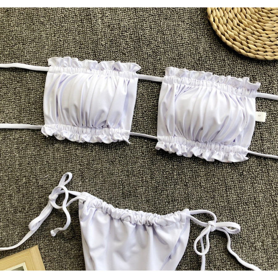 Frill Trim Ruched Bikini Set Apparel and Accessories