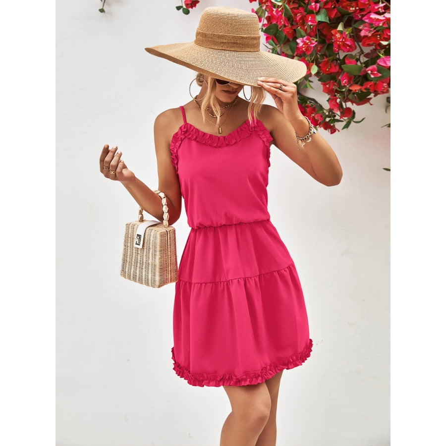 Frill Trim Spaghetti Strap Mini Dress