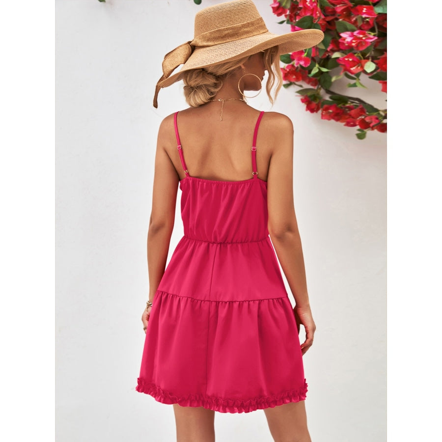 Frill Trim Spaghetti Strap Mini Dress