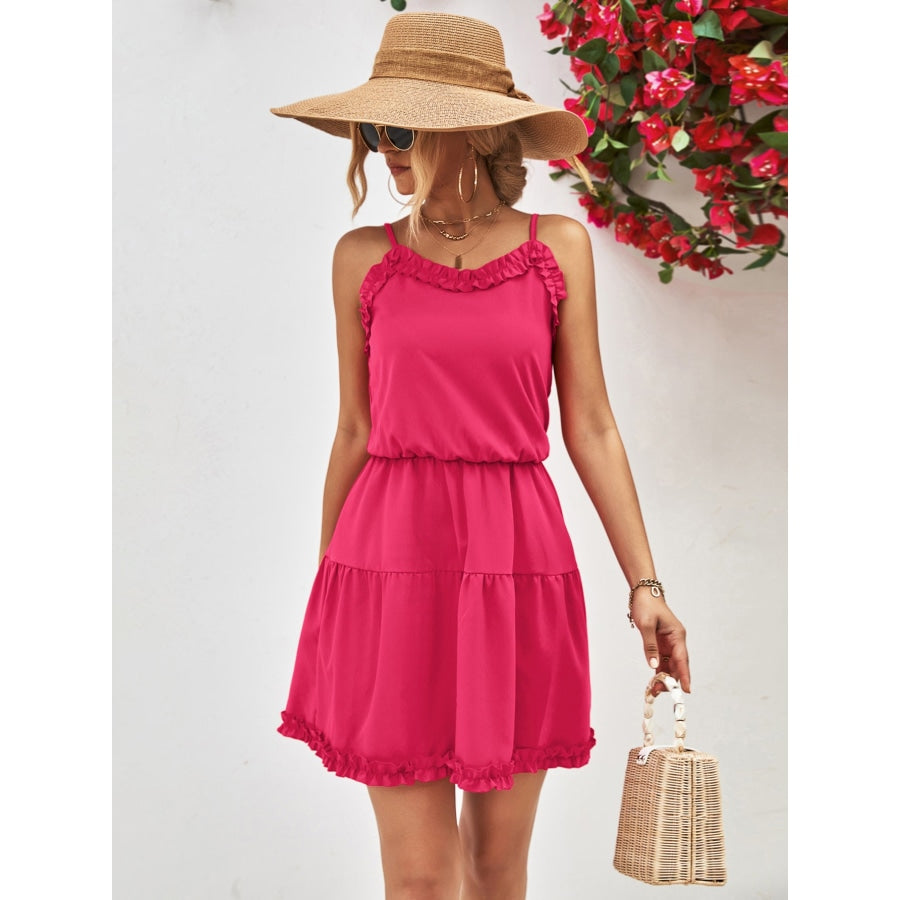 Frill Trim Spaghetti Strap Mini Dress