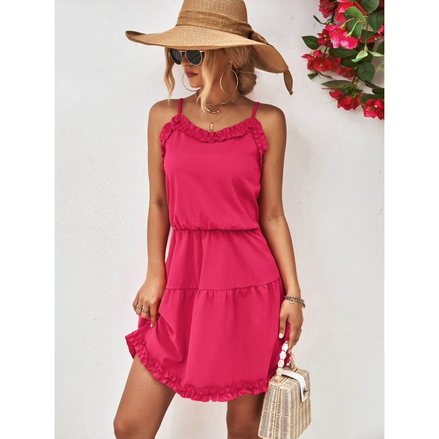 Frill Trim Spaghetti Strap Mini Dress