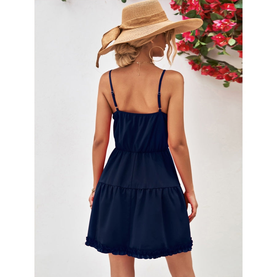 Frill Trim Spaghetti Strap Mini Dress