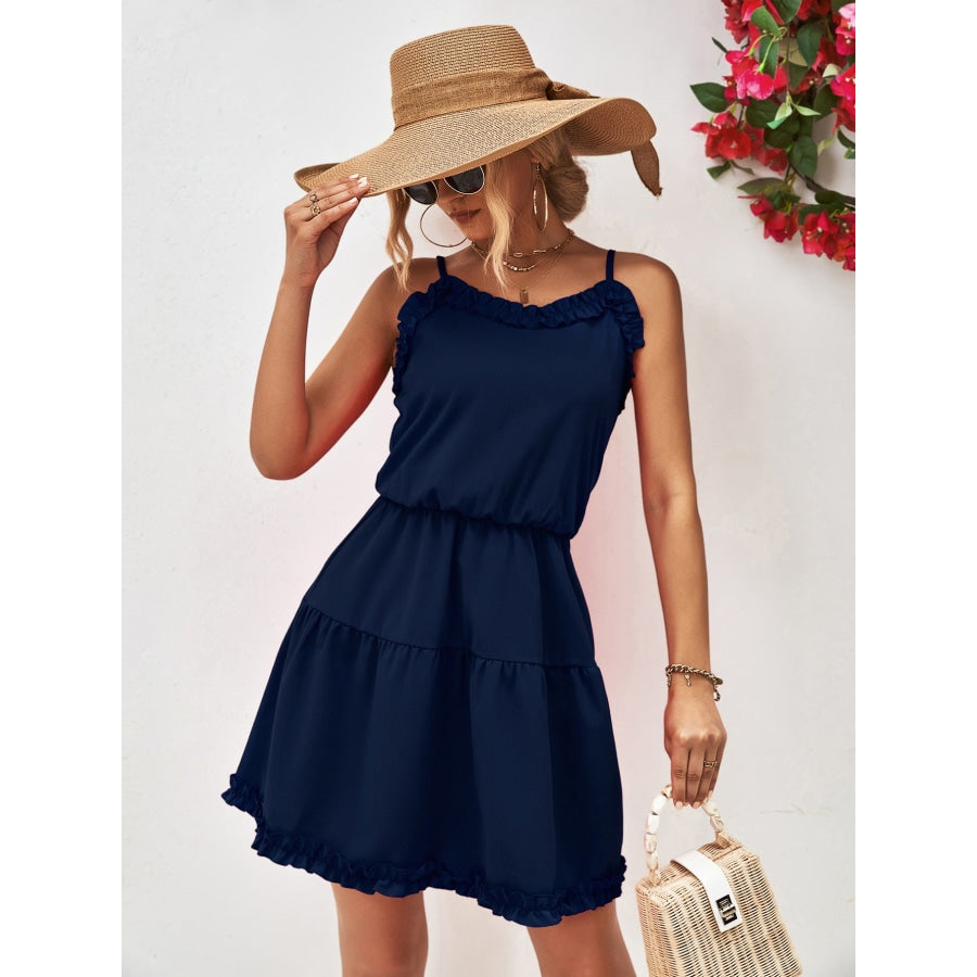 Frill Trim Spaghetti Strap Mini Dress