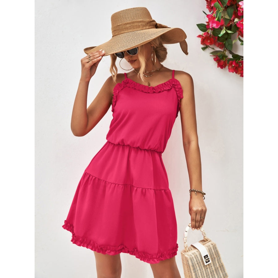 Frill Trim Spaghetti Strap Mini Dress