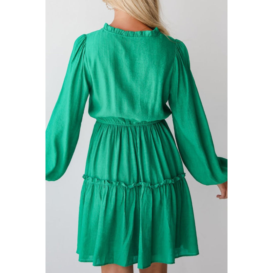 Frill V-Neck Long Sleeve Mini Dress Apparel and Accessories