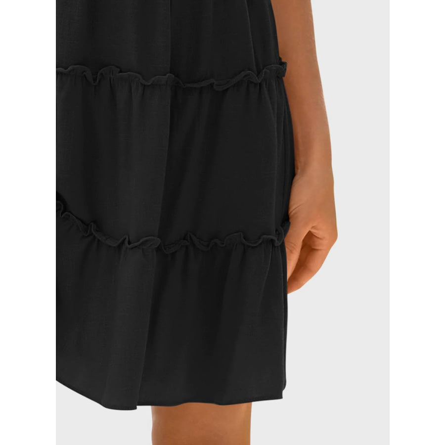 Frill V-Neck Tie Shoulder Mini Dress Apparel and Accessories