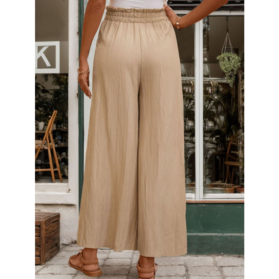 Frill Wide Leg Pants Tan / S Apparel and Accessories