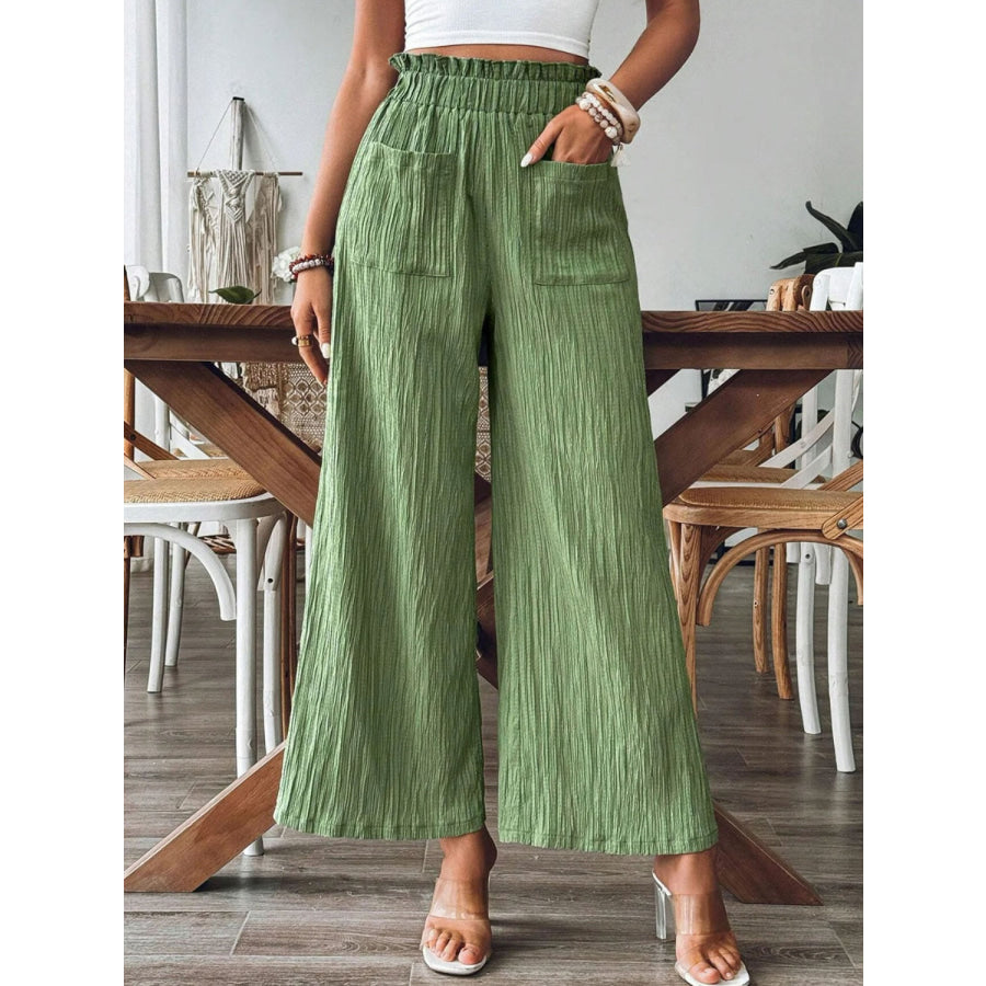 Frill Wide Leg Pants Matcha Green / S Apparel and Accessories