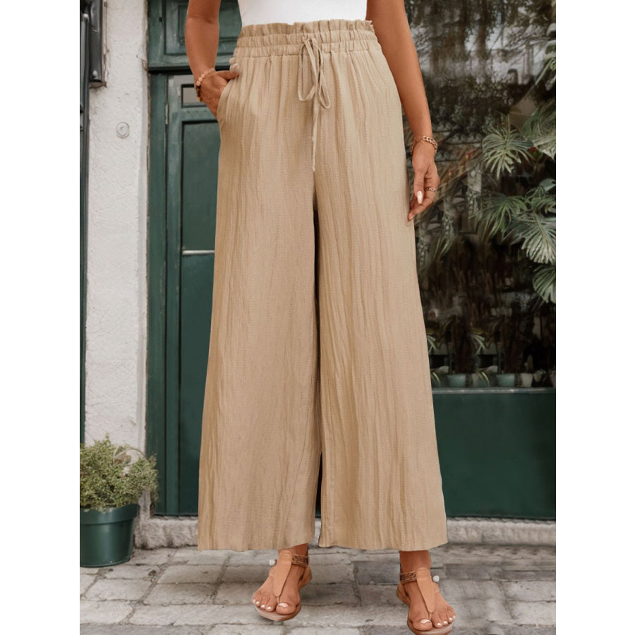 Frill Wide Leg Pants Tan / S Apparel and Accessories