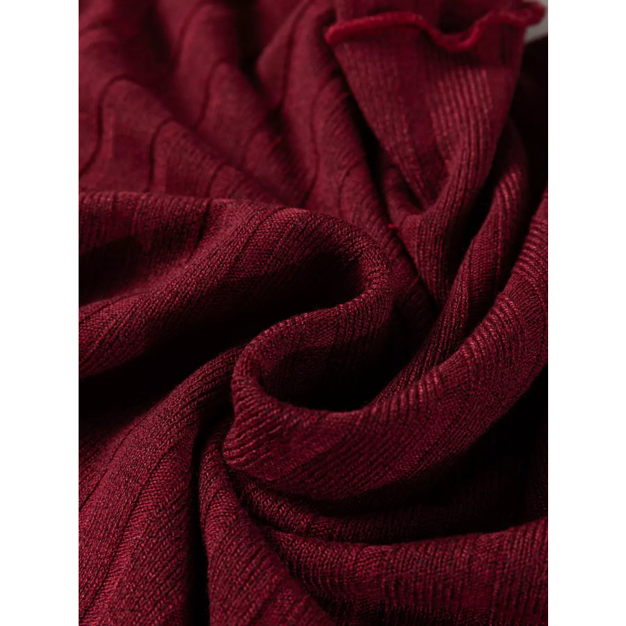 Frilled Neck Ribbed Knit Patchwork Long Sleeve Mini Dress Apparel and Accessories