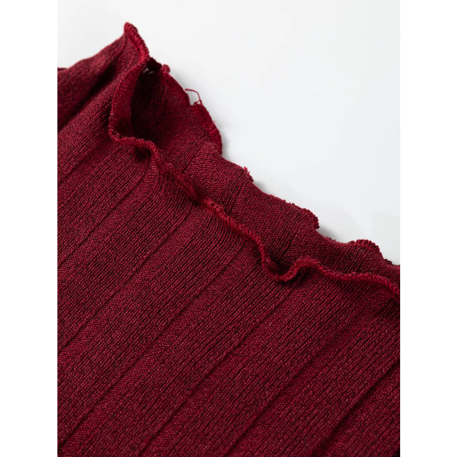 Frilled Neck Ribbed Knit Patchwork Long Sleeve Mini Dress Apparel and Accessories