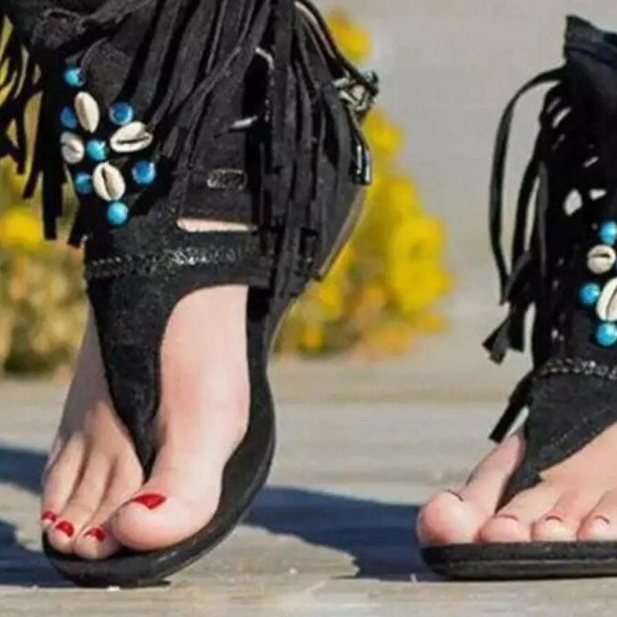 Fringe Ankle Cuff Sandals Apparel and Accessories