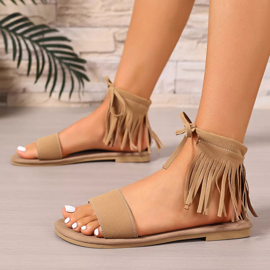 Fringe Ankle Flat Sandals Apparel and Accessories