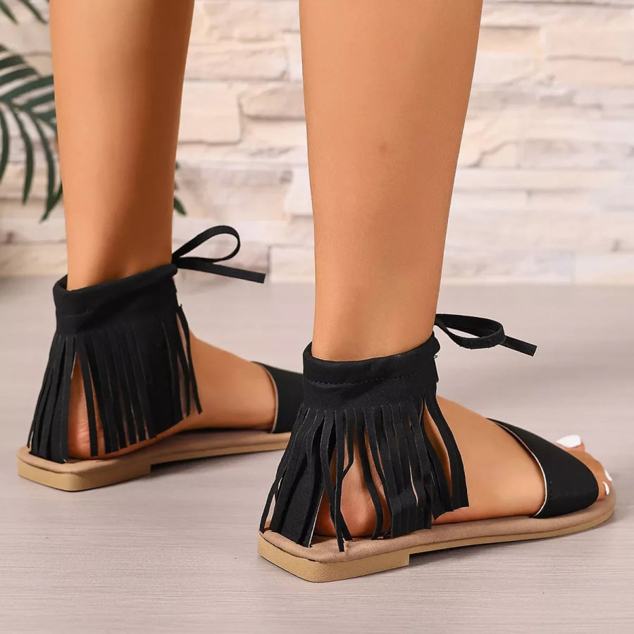 Fringe Ankle Flat Sandals Apparel and Accessories
