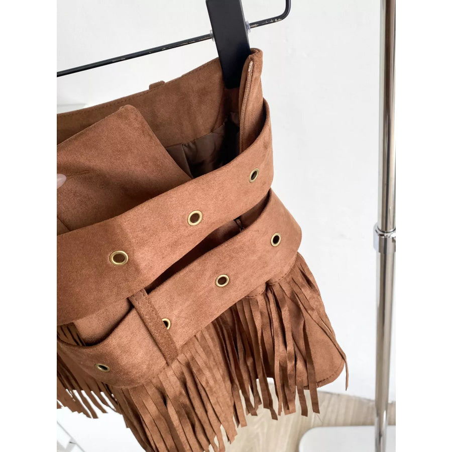 Fringe Belted Mini Skirt Apparel and Accessories