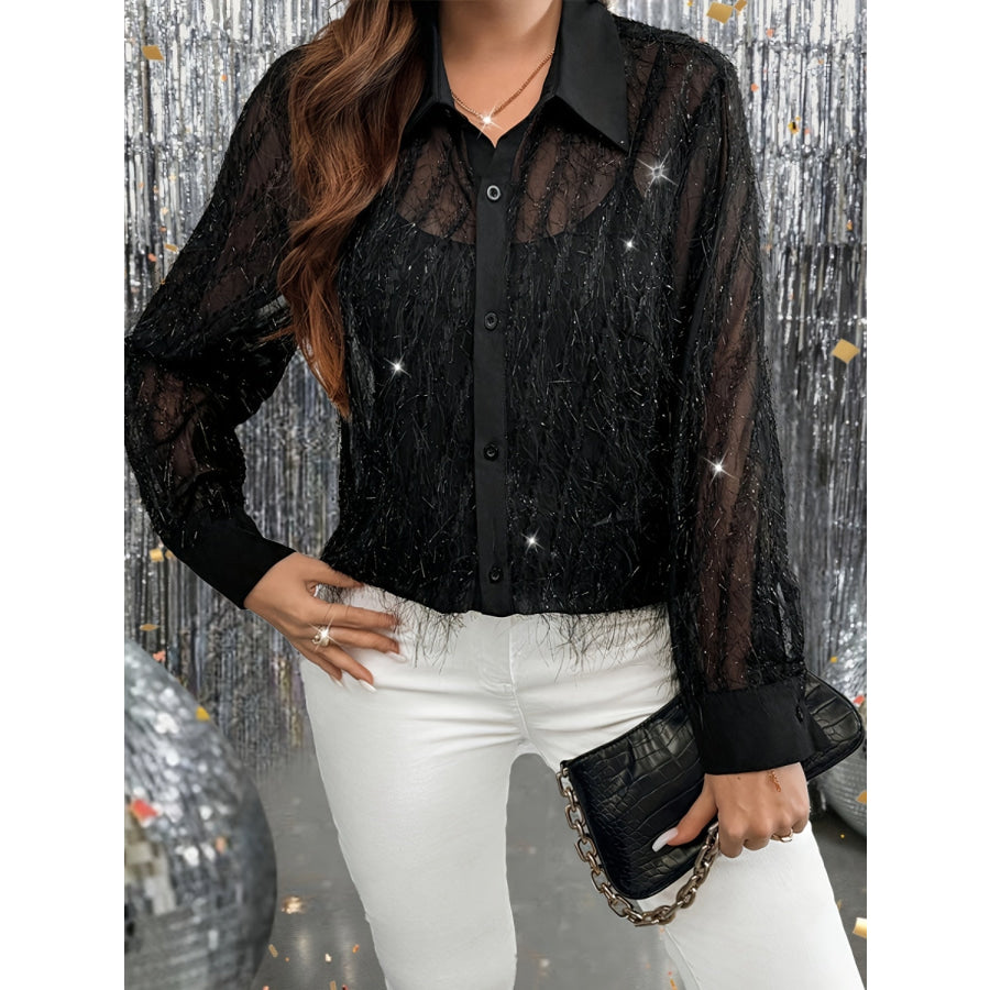 Fringe Button Up Long Sleeve Shirt Apparel and Accessories