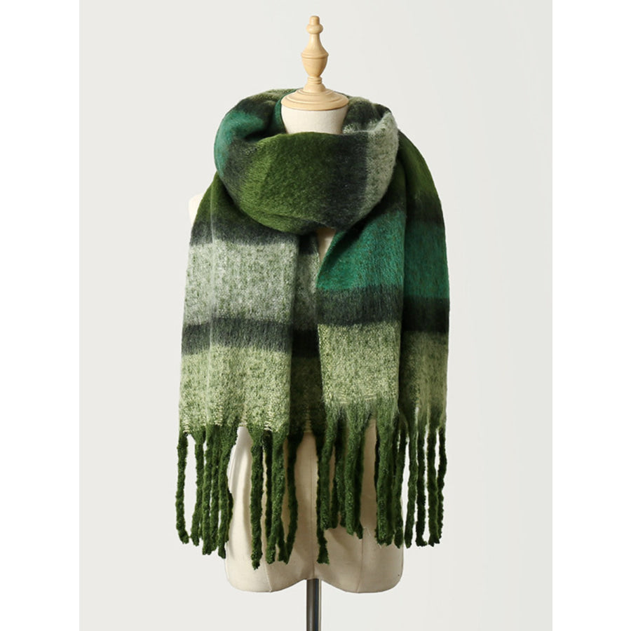 Fringe Color Block Polyester Scarf Caramel / One Size Apparel and Accessories