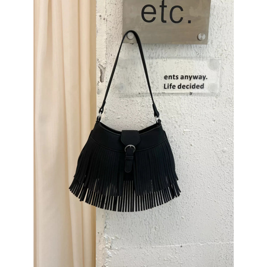 Fringe Embellished Shoulder Bag Apparel and Accessories