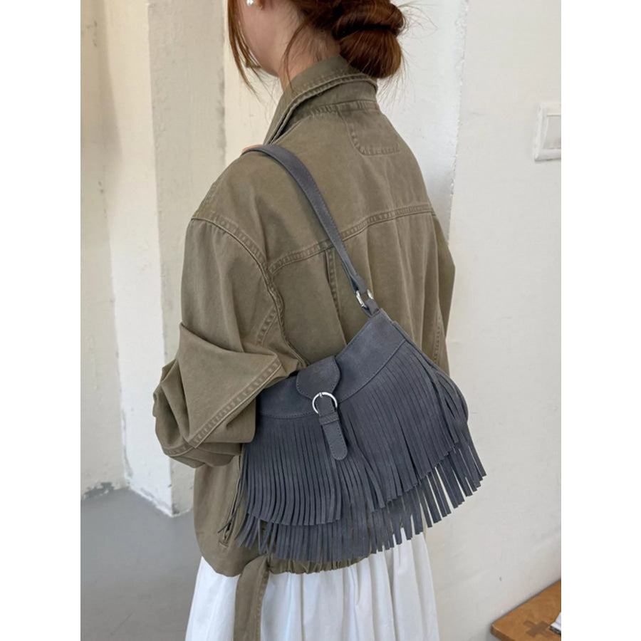 Fringe Embellished Shoulder Bag Apparel and Accessories