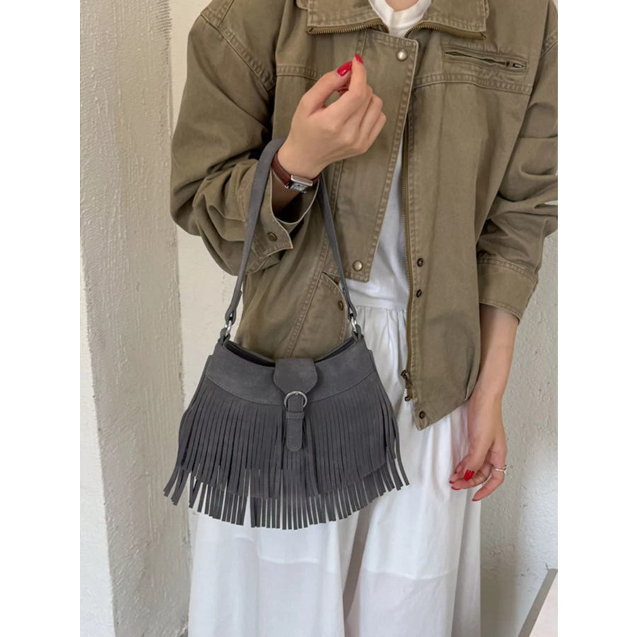 Fringe Embellished Shoulder Bag Apparel and Accessories