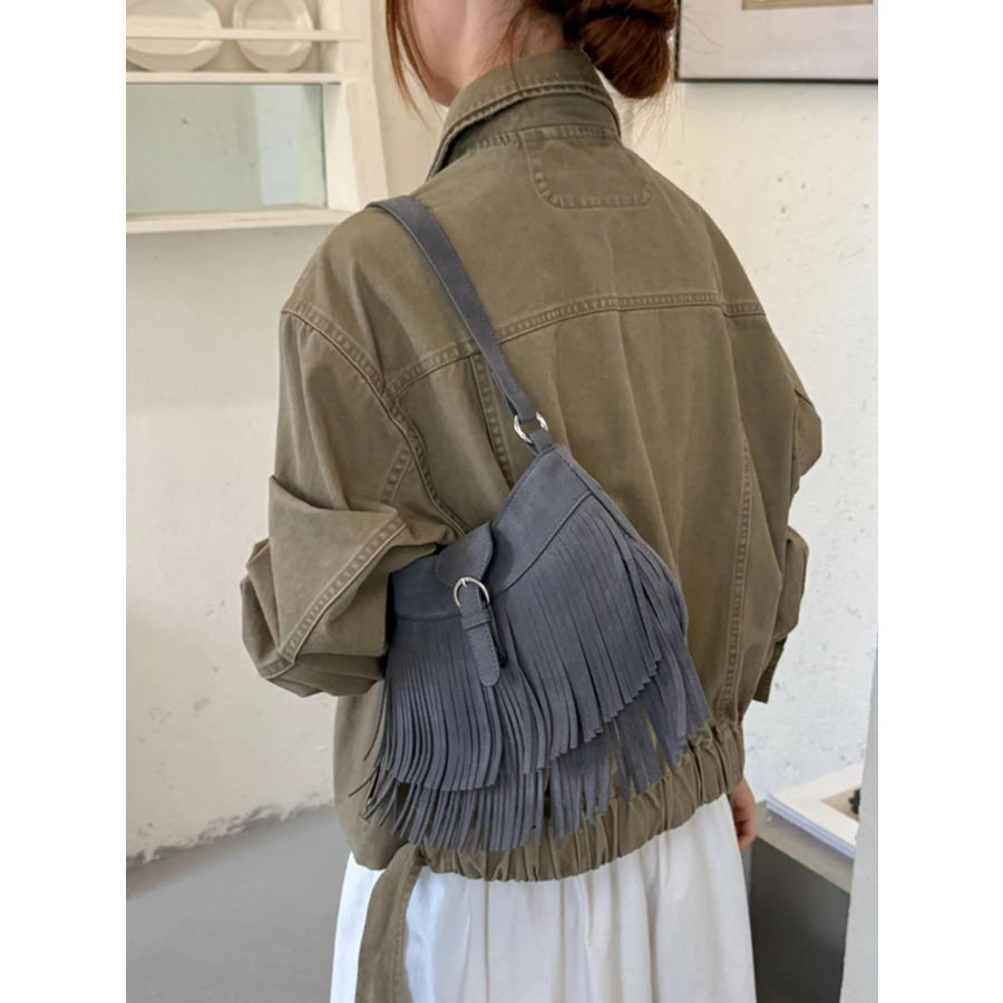 Fringe Embellished Shoulder Bag Apparel and Accessories