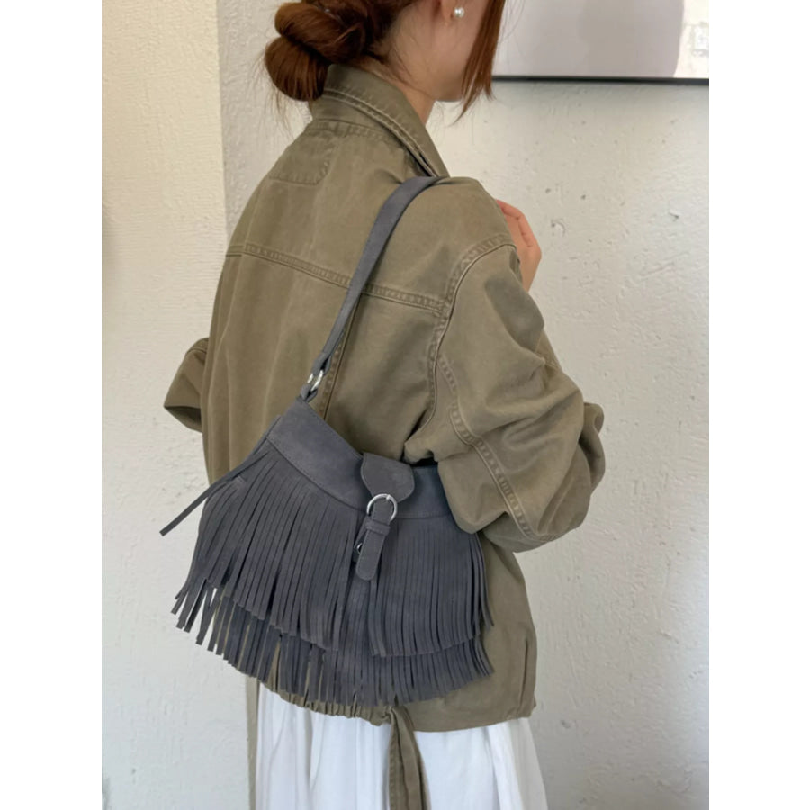 Fringe Embellished Shoulder Bag Apparel and Accessories