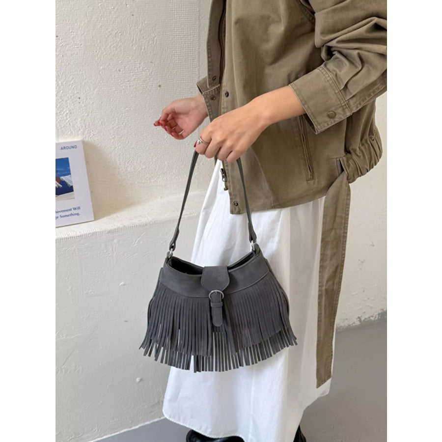 Fringe Embellished Shoulder Bag Gray / onesize Apparel and Accessories
