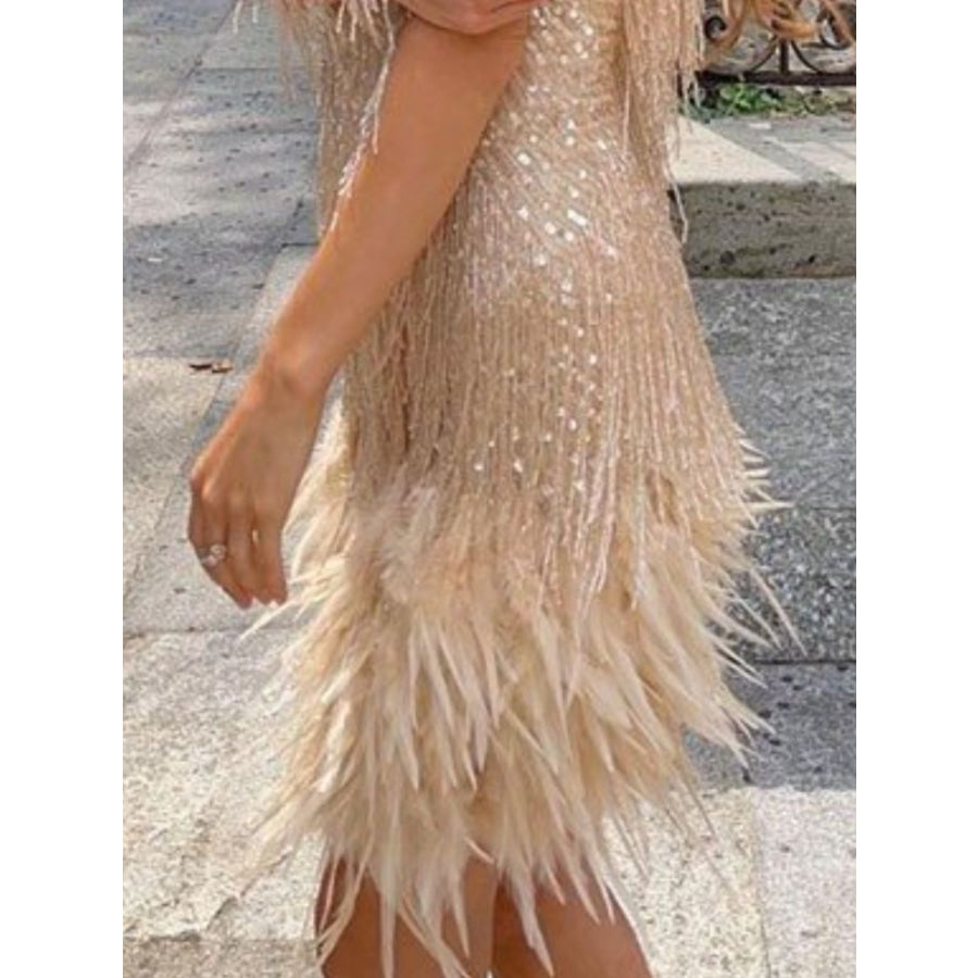 Fringe Feather Hem Mini Dress Apparel and Accessories