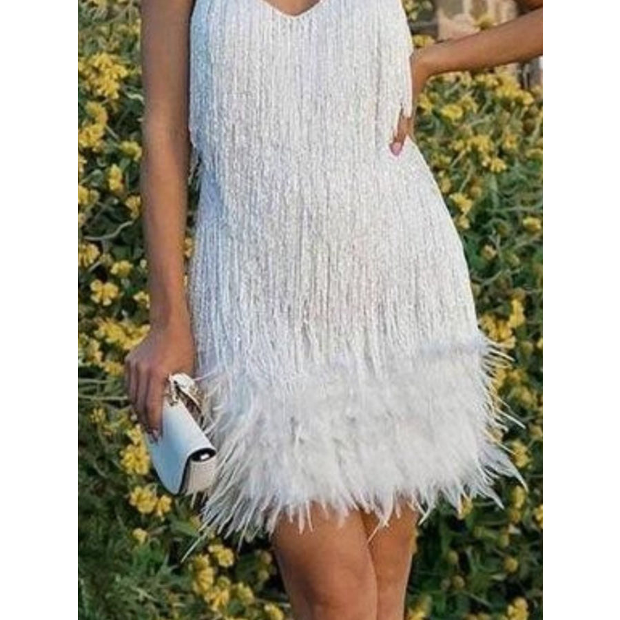 Fringe Feather Hem Mini Dress Apparel and Accessories