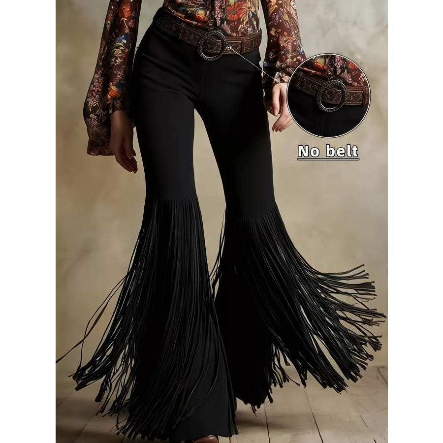 Fringe Flare Pants Black / S Apparel and Accessories