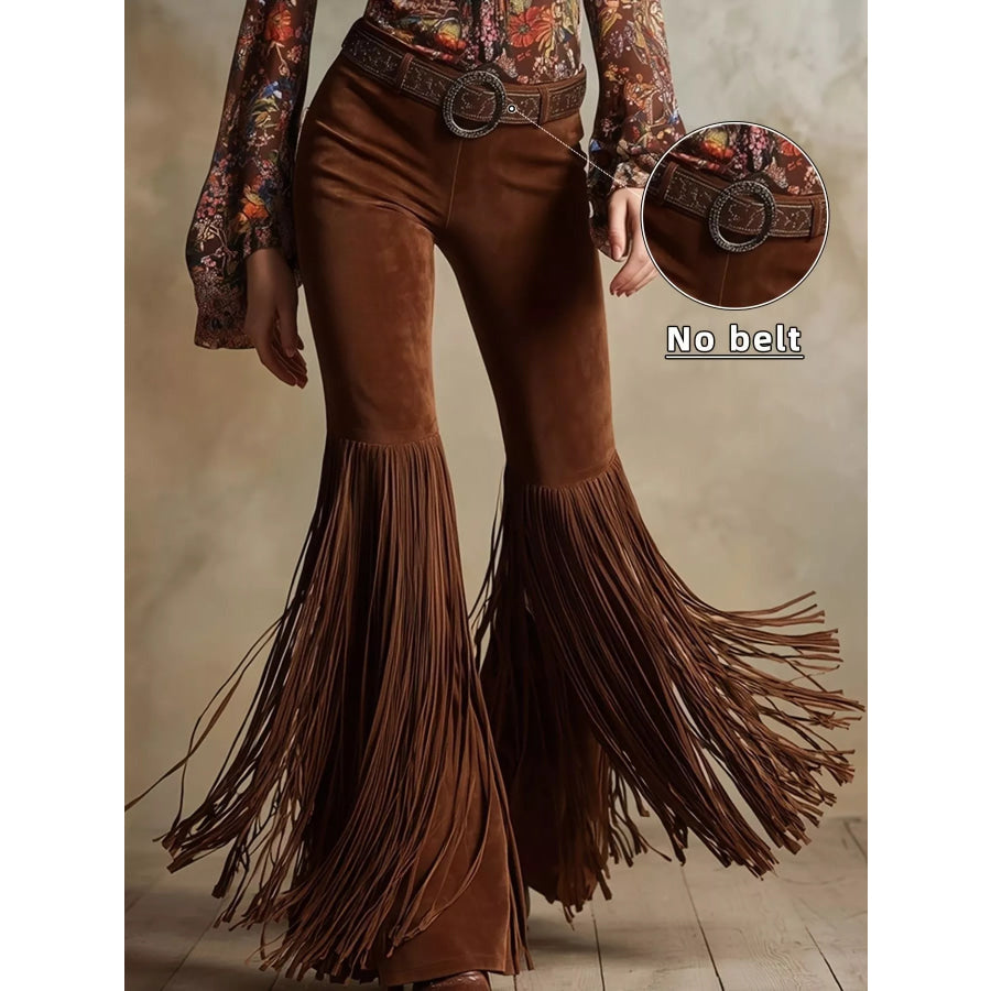 Fringe Flare Pants Brown / S Apparel and Accessories
