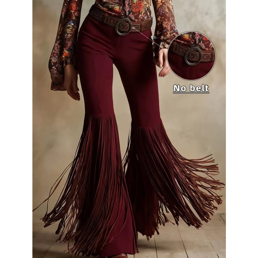 Fringe Flare Pants Burgundy / S Apparel and Accessories