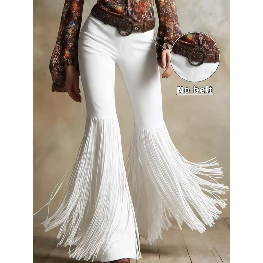 Fringe Flare Pants White / S Apparel and Accessories