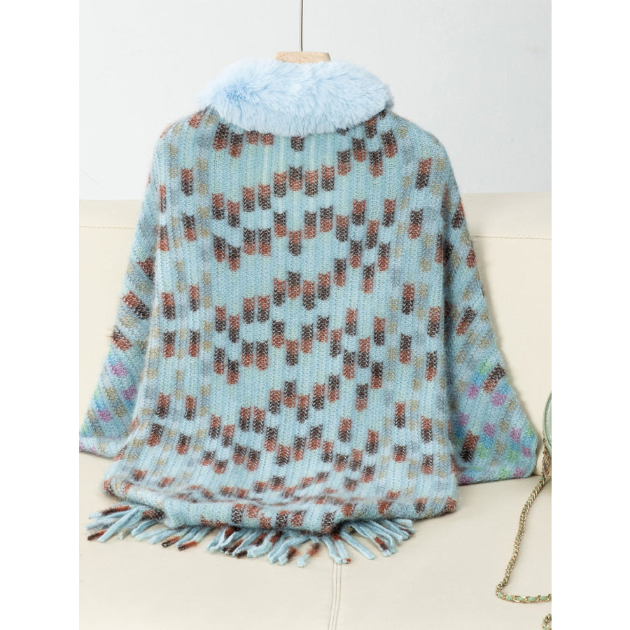 Fringe Fuzzy Open Front Poncho Apparel and Accessories