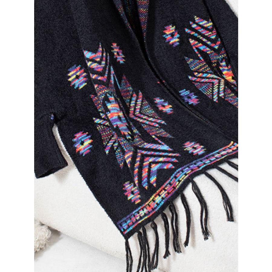 Fringe Geometric Open Front Long Sleeve Cape Apparel and Accessories