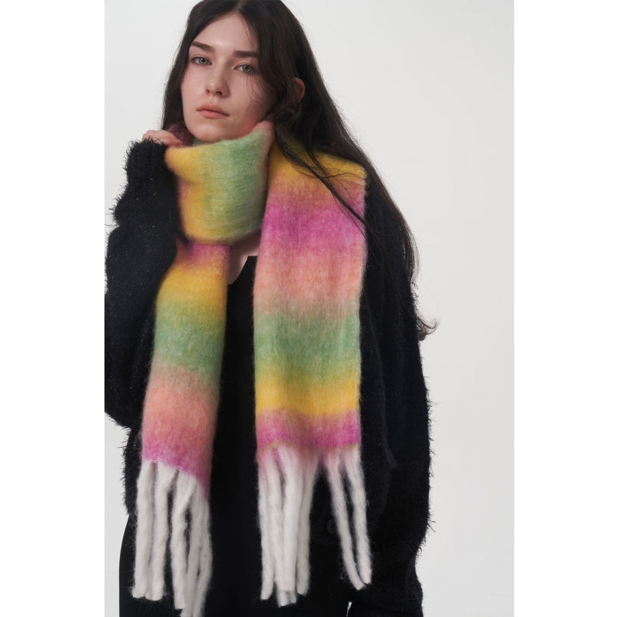 Fringe Gradient Thermal Scarf Gum Leaf / One Size Apparel and Accessories