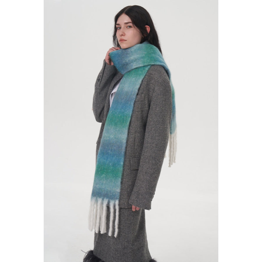 Fringe Gradient Thermal Scarf Sky Blue / One Size Apparel and Accessories