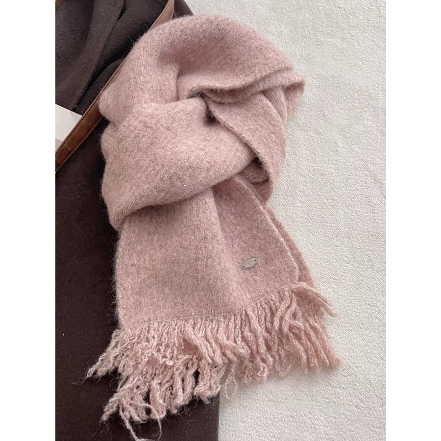 Fringe Hem Knitted Scarf Dusty Pink / ONESIZE Apparel and Accessories